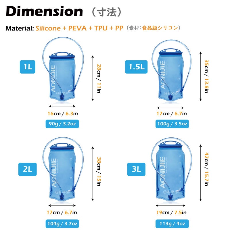 TRIWONDER 1-1.5-2-3L BPA Free Hydration Bladder Hydration Pack Water Reservoir for Bicycling Hiking Camping Backpack (2L) - Image 2